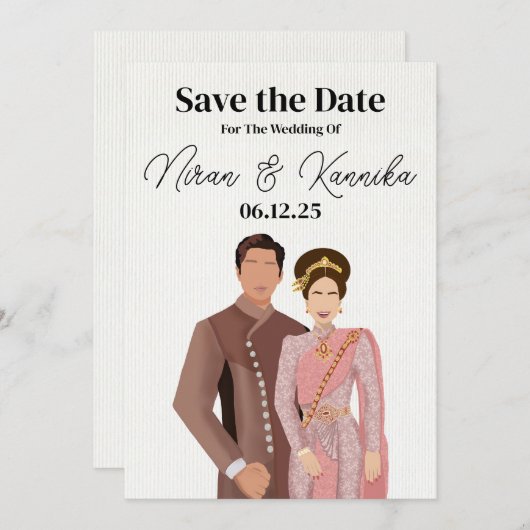 Thai Wedding Illustriert Couple Save The Date (Vorne/Hinten)