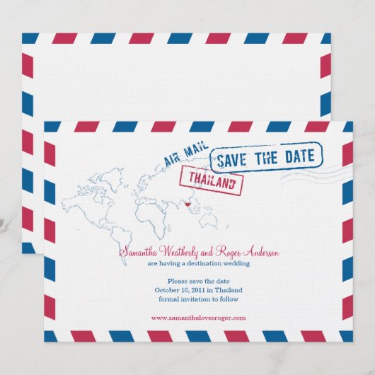 Thailand Air Mail Wedding Save the Date (Vorne/Hinten)