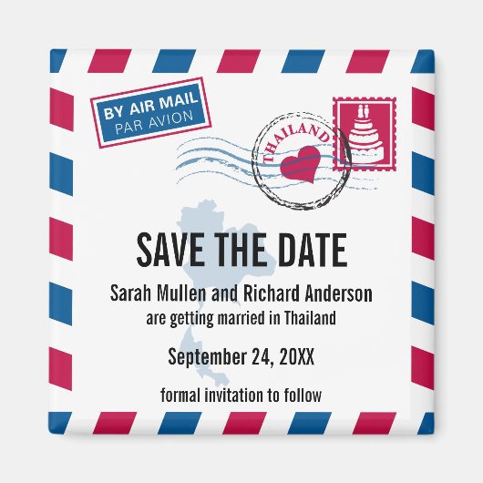 Thailand Air Mail Wedding Save the Date Magnet (Vorne)