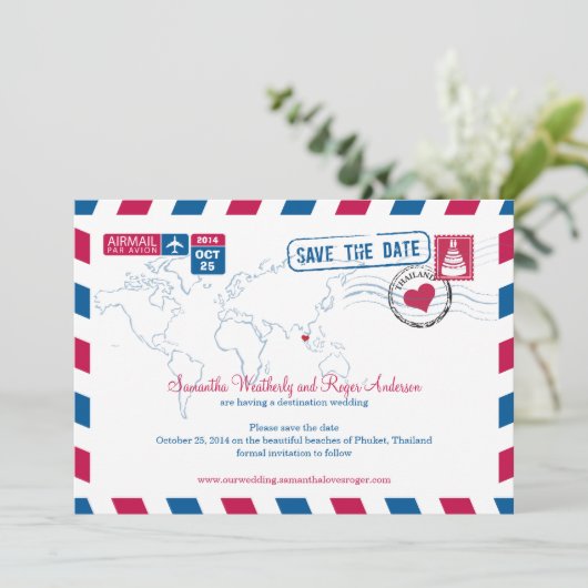 Thailand Airmail Wedding Save the Date (Stehend Vorderseite)