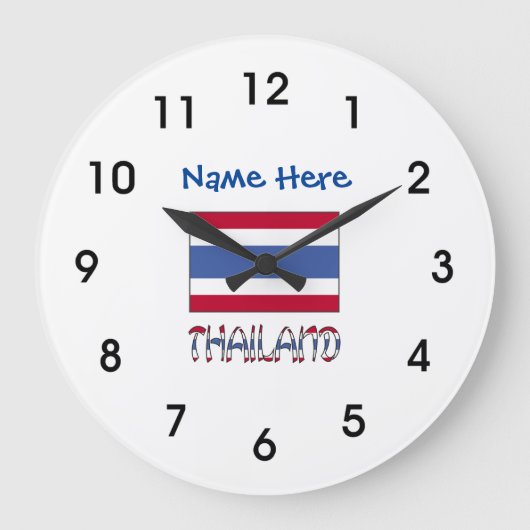 Thailand and Thai Flag with Your Name Large Clock Große Wanduhr (Vorderseite)