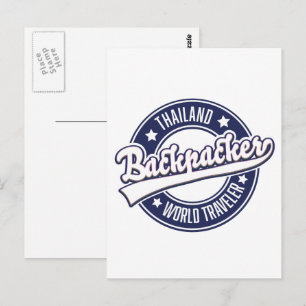 Thailand Backpacker World Traveller Logo Postkarte