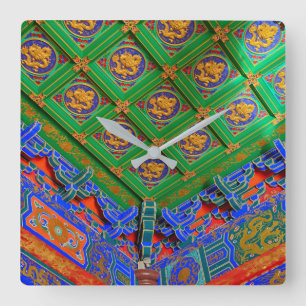 Thailand, Bangkok  Drachentempel Quadratische Wanduhr