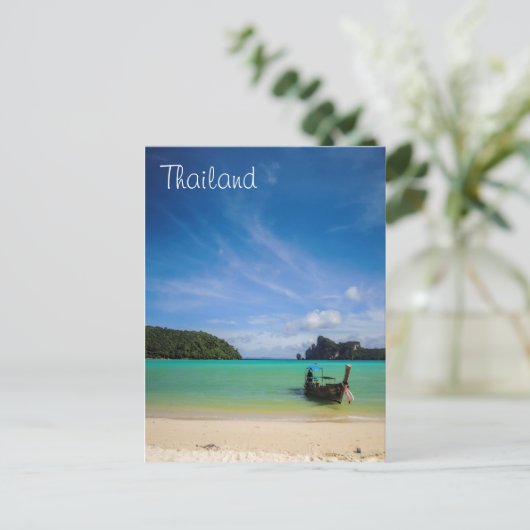 Thailand Beach Foto mit Fischerboot Postkarte (Stehend Vorderseite)