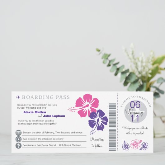 Thailand-Boarding-Durchlauf-Hochzeits-Einladung Einladung (Stehend Vorderseite)