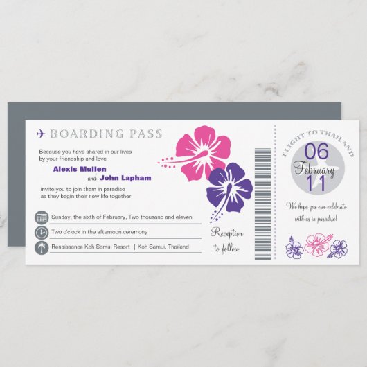Thailand-Boarding-Durchlauf-Hochzeits-Einladung Einladung (Vorne/Hinten)