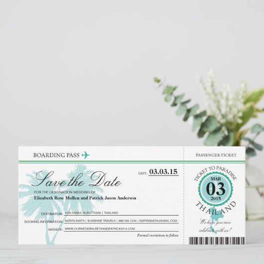 Thailand Boarding Pass Save the Date (Stehend Vorderseite)