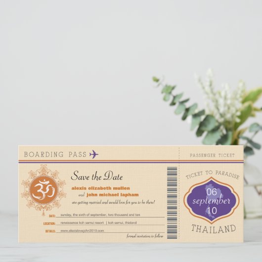 Thailand Boarding Pass Save the Date (Stehend Vorderseite)