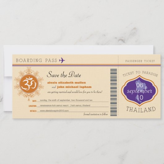 Thailand Bordkarte Save the Date (Vorderseite)