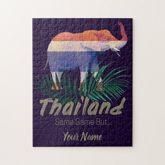 Thailand Elefant mit Flag- und DschungelBlätter Puzzle (Vertikal)
