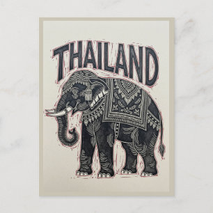 Thailand Elephant Block Print Postkarte