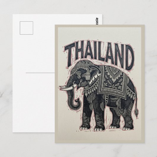 Thailand Elephant Block Print Postkarte (Vorne/Hinten)