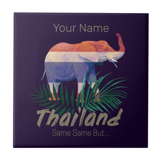 Thailand Elephant Flag Dschungel Verlasse Thai Sou Fliese (Vorderseite)