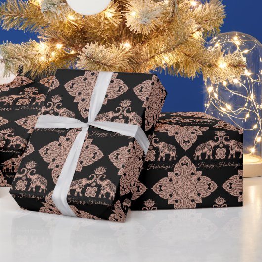 Thailand Elephant Happy Holidays Geschenk Pink & B Geschenkpapier (Feiertage)