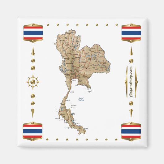 Thailand Karte + Flaggen Magnet (Vorne)