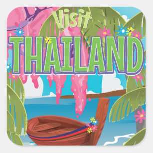 Thailand lustiges Vintage-Reiseposter Quadratischer Aufkleber