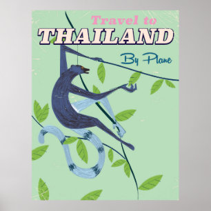 Thailand Monkey Vintage Print Poster