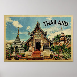 Thailand Poster Vintage Travel Thai Tempel