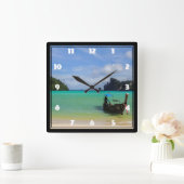 Thailand-Reise-Strand-Foto mit Fischerboot Quadratische Wanduhr (Zuhause)