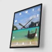 Thailand-Reise-Strand-Foto mit Fischerboot Quadratische Wanduhr (Winkel)
