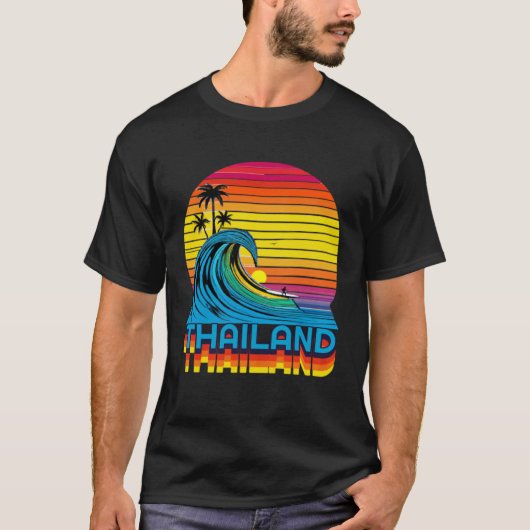 Thailand Retro Throwback Surf & Thai Beach Souveni T-Shirt (Vorderseite)