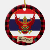 Thailand, Roter Büffel, kariert und thailändische Keramik Ornament (Vorne)