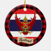 Thailand, Roter Büffel, kariert und thailändische Keramik Ornament (Hinten)
