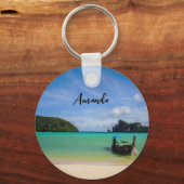 Thailand Travel Beach Foto mit Fischerboot Schlüsselanhänger (Rückseite)