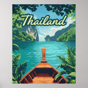 Thailand Tropical Island Long Schwanz Boat Vintag Poster