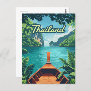 Thailand Tropical Island Long Schwanz Boat Vintag Postkarte