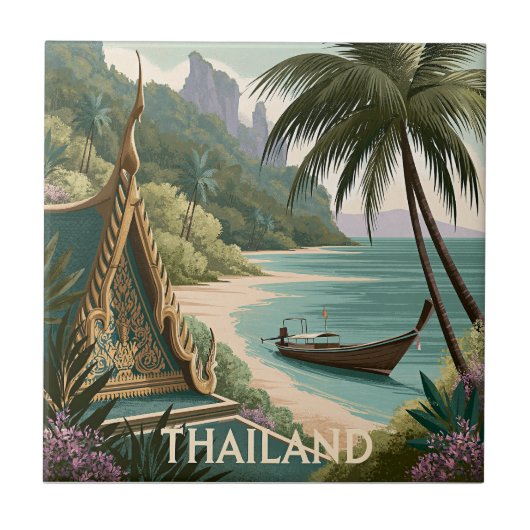 Thailand Tropische Illustration Fliese (Vorderseite)