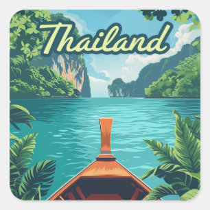Thailand Tropische Insel Long Tail Boot Vintage Quadratischer Aufkleber