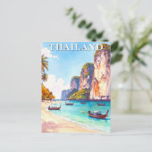 Thailand Vintage Travel Cliffs and Longtail Boote Postkarte (Stehend Vorderseite)