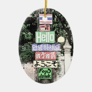 Thailändische Hallo-Schilder Reise Keramik Ornament