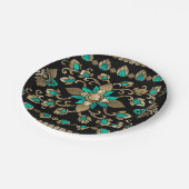 thailändische Ornamente - Gold und Aquamarin Pappteller (Schrägansicht)