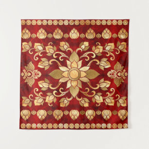 Thailändische Ornamente - Gold und Rot Wandteppich