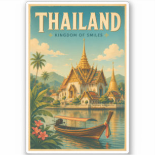 Thailändische Tempel-Illustration Reise Kunst Vint Aufkleber