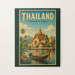 Thailändische Tempel-Illustration Reise Kunst Vint Puzzle