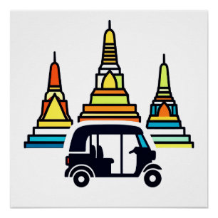 Thailändische Tempel und Tuk Tuks Poster