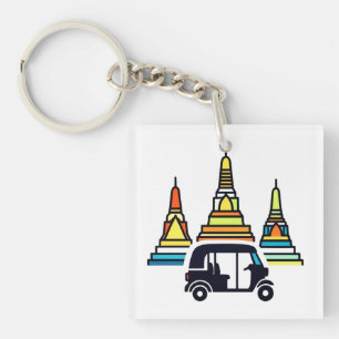 Thailändische Tempel und Tuk Tuks Schlüsselanhänger