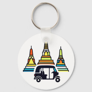 Thailändische Tempel und Tuk Tuks Schlüsselanhänger