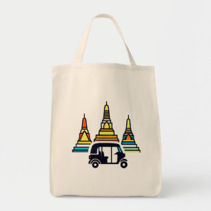 Thailändische Tempel und Tuk Tuks Tragetasche