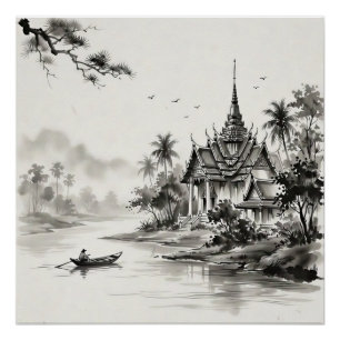 Thailändische Tuschelandschaft Poster
