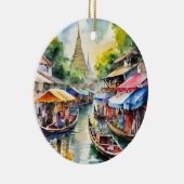 Thailändischer Floatmarkt Wasserfarbe Keramik Ornament (Rechts)