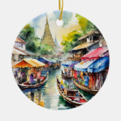 Thailändischer Floatmarkt Wasserfarbe Keramik Ornament (Vorne)