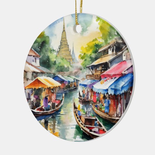 Thailändischer Floatmarkt Wasserfarbe Keramik Ornament (Links)