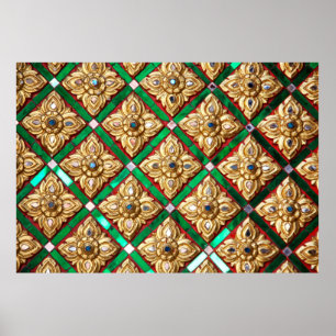 Thailändisches Muster in der Wand des thailändisch Poster
