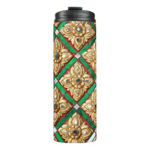 Thailändisches Muster in der Wand des thailändisch Thermosbecher