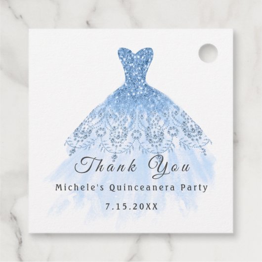 Than You Bridal 16. Quinceanera Party Blue Pastel Geschenkanhänger (Rückseite)