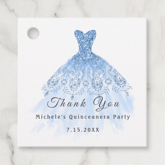 Than You Bridal 16. Quinceanera Party Blue Pastel Geschenkanhänger (Vorderseite)